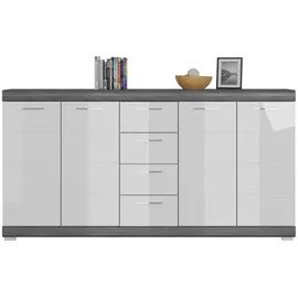 inn.furn Sideboard 165 x 85 x 37 cm Grau / Weiß Hochglanz