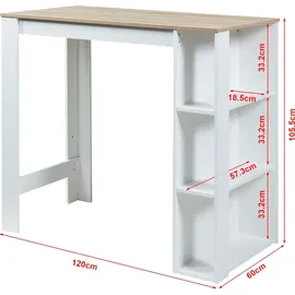 [en.casa] Bartisch Danderyd 120 x 60 x 106 cm Weiß/Eicheoptik