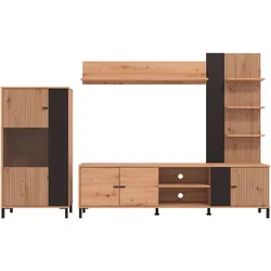 Wohnwand Avignon Schwarz/Eiche Artisan