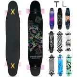 Opurtdor Longboard 118CM Profi Skateboard Komplettes Cruiser Trick 8 Etagen Ahornholz Wood Schwarzes Longboard für Anfänger Erwachsene Teens Mädchen Jungen (Buntes Zauberwürfel)