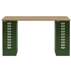Bisley Schreibtisch »MultiRange« eichefarbene Platte 20 Schubladen grün, 140x74x60 cm