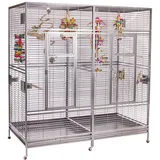 Montana Cages | Papageienkäfig groß XXL Arkansas Nova II, Modell 2024, XXL Doppelvoliere für Papageien, zinkfrei, Stahl pulverbeschichtet, Platinum ca. 206 x 101,5 x 220 cm