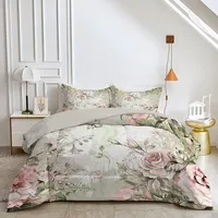 Rosa Rosen Bettdecke 200x200 Blumenmuster Daunendecke Bettdecke ohne Bezug Warme, 4 Jahreszeiten Bequem und Weiche Waschbar mit 2 Kissenbezug 80x80 YUc1276
