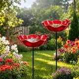 Vogeltränke Stehend Gartendeko für Draußen Wetterfest Bienentränke Gartenstecker – Metall Insektentränke Garten für Wasser & Vogelfutter, Dekorative für Bienen & Vögel (2 Stuick)