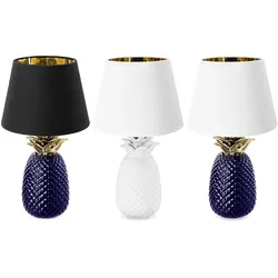 NAVARIS Tischlampe im Ananas Design 40cm hoch Deko Keramik Lampe Deko-Leuchte mit E27 Gewinde Gold/Violett/Weiß/Schwarz