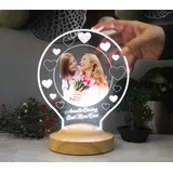 Geschenkelampe Fotogeschenk Personalisierbar mit eigenem Foto und Text in 3D Bilder Led Motiv Lampe mit UV Druck Geschenk für Papa (Rund Fotolampe)