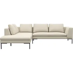 Ecksofa FLEXLUX "Loano, superbequemer Sitzkomfort durch Kaltschaum im Sitz", weiß (warm weiß), B:284cm H:86cm T:230cm, 100% Echteder, Sofas, modernes Sofa, frei im Raum stellbar, lose Kissen, L-Form