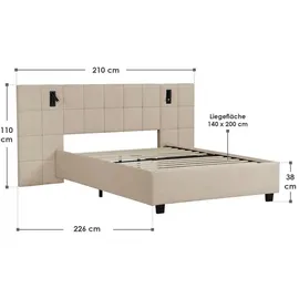 Juskys Polsterbett Luzano - Bett mit LED, Lattenrost & Kopfteil - Bettgestell Samt - Beige