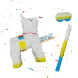Relaxdays Pinata Lama, mit Stab & Maske, Partypinata Kinder, Geburtstag, zum Befüllen, HxBxT: 39x27x11 cm, Mehrfarbig