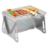Unyqoos® Tragbarer Holzkohlegrill – kompakter 5‐teiliger Campinggrill, 22×16×12 cm, 304 Edelstahl Grillrost, rostfrei, mit Tragetasche (pass... - Silber