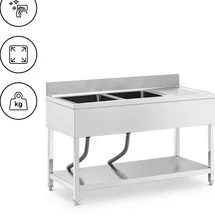 Royal Catering Spültisch 2 Becken Edelstahl 140 x 60 cm -