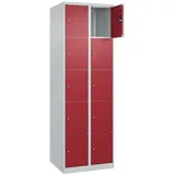 Californian Products Schließfachschrank Stahl 60x185x50 cm grau/rot 10 Fächer abschließbar