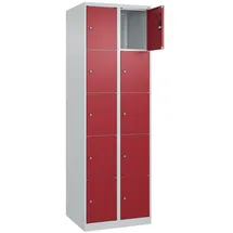 Californian Products Schließfachschrank Stahl 60x185x50 cm grau/rot 10 Fächer abschließbar
