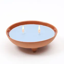 Duftkerze CITRONELLA - Echtwachs in Tonschale - 2 Dochte - Outdoorkerze - blau