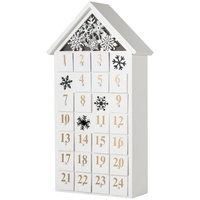 BRUBAKER befüllbarer Adventskalender Weihnachtskalender zum Befüllen mit LED-Beleuchtung - Wiederverwendbar, Holz Kalender - Schneehaus Weiß - 24,3 x 45 x 8 cm weiß