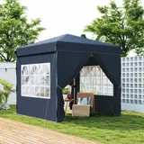 Gartenpavillon Metall/polyester Blau 248x248x270 Cm, Pop-up Faltbar, H√∂henverstellbar, Mit 4 Seitenteilen