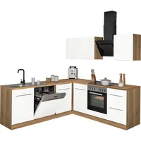 kochstation Winkelküche L-Form 220 cm weiß hochglanz