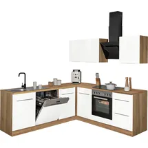 kochstation Winkelküche L-Form 220 cm weiß hochglanz