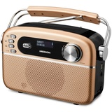 Medion E66809 DAB Plus tragbares Solar Radio (Retro Design, Solarpanel, Bluetooth, DAB+ UKW, integrierter Akku, USB Anschluss, AUX, Sleeptimer, Teleskopantenne) Kupfer