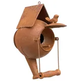 DanDiBo Ambiente Vogelhaus zum Aufhängen Edelrost Deko Rost Gießkanne Wetterfest 96422 Nistkasten Futterstation für Vögel Shabby mit Kette hängend Metallkanne Kanne Balkon