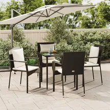 vidaXL Polyrattan Garten-Essgruppe 5-tlg. schwarz inkl. Kissen 3185096