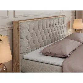 MKS Meble King Boxspringbett 180x200 mit Bettkasten Eiche, Polsterbett 180x200 mit Matratze H4, Bett 180x200 mit Kopfteil, Bett mit Holzrahmen in W... - Beige