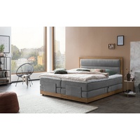 Belanoti Boxspringbett MODELA (Boxspringbett 160x200 elektrisch verstellbar Bett 160x200 mit Motor, 7-Zonen Taschenfederkern Matratze inklusive Visco Topper), in der Farbe Hellgrau H2/H3 Polsterbett Motorbett mit Eiche grau