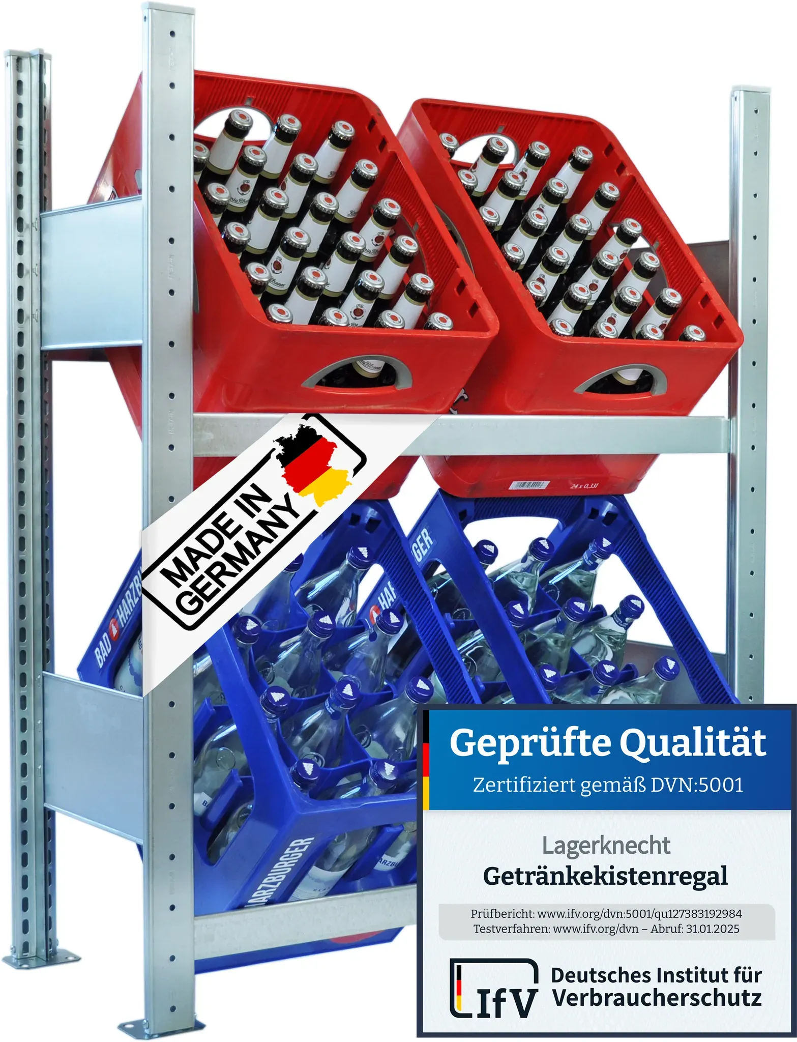 Getränkekistenregal 100×80 cm – 2 Ebenen, Grundregal, verzinkt