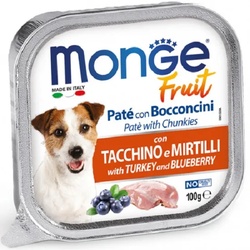 MONGE Fruit Dog Pate mit Truthahn und Heidelbeeren 100g