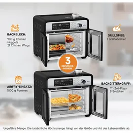 Homelux Heißluftfritteuse XXL Minibackofen mit Umluft, 1700W 18 Programme, 7 Zubehörteile inkl. Drehspieß, Doppelventilator, Heißluft-Backofen,