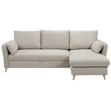 miliboo Schlaf-Ecksofa mit Stauraum 3/4-Sitzer beiger Stoff und helles Holz DRISS