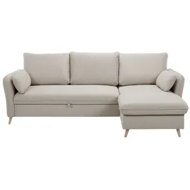 miliboo Schlaf-Ecksofa mit Stauraum 3/4-Sitzer beiger Stoff und helles Holz DRISS