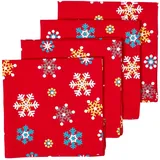 Homescapes Stoffservietten rot Schneeflocken Set 4 Tlg 100% Baumwolle