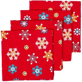 Homescapes Stoffservietten rot Schneeflocken Set 4 Tlg 100% Baumwolle