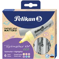 Pelikan Textmarker 490® eco, Set aus 6 Pastell-Farben im