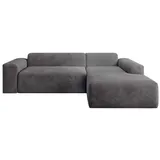 Juskys Sofa Vals Rechts mit POSO Stoff - Ecksofa Couch Wohnzimmer modern Sitzfläche - Dunkelgrau