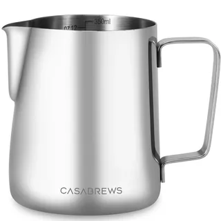 CASABREWS Milchkännchen, Edelstahl Milchkanne mit Messung Mark, Milchaufschäumer, Barista Milchkännchen für Cappuccino, Latte, Kaffeeliebhabe, 350ml