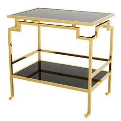 Casa Padrino Luxus Bar Trolley Servierwagen Edelstahl Gold / schwarzes Glas - Luxus Hotel & Restaurant Einrichtung Möbel Serviertisch