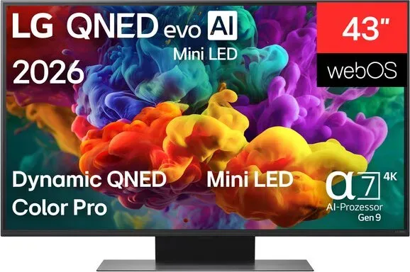 LG 43QNED93B6A 43 Zoll Gaming-TV – 144 Hz VRR für flüssiges Gameplay, AMD FreeSync, Mini-LED-Bildqualität, Dolby Atmos-Sound & AI-Leistung