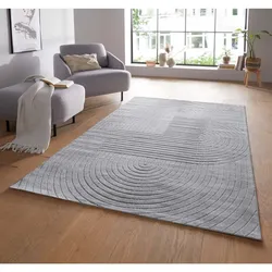 TaraCarpet Zen Modern fürs Wohnzimmer Schlafzimmer und Outdoorteppich hoch - tief Struktur grau 160x230 cm