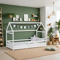 Homestyle4u Hausbett 90 x 200 cm Kiefer massiv weiß