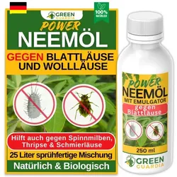 Power Neemöl gegen Blattläuse mit Emulgator für Zimmerpflanzen & Garten, sprühfertige Mischung für 25l Mischung, 250ml