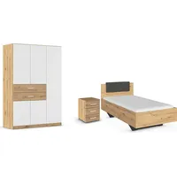 rauch Schlafzimmer-Set Maika, (Set, 3-St), Schrank in 3 Breiten und 2 Höhen, Bett 100x200 cm und Nachttisch braun|schwarz|weiß