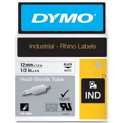 DYMO Heißschrumpfschlauch RHINO 18055 Schwarzer Druck auf Weiß 12 mm x 1,5 m