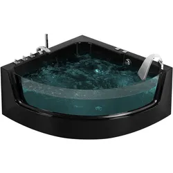 Whirlpool Badewanne schwarz Eckmodell mit LED 190 x 135 cm MARINA