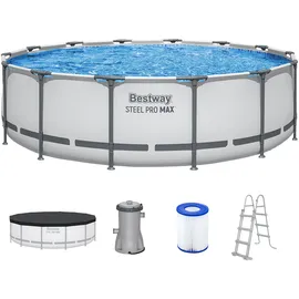 BESTWAY Steel Pro Max Frame Pool Set 427 x 107 cm lichtgrau inkl. Filterpumpe + Zubehör