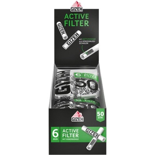 GIZEH BLACK Active Filter – Aktivkohlefilter slim 6 mm Durchmesser – Aktivkohlefilter slim mit Aktivkohle aus Kokosschale – Filter mit 27 mm Länge - 10 Beutel á 50 Filter