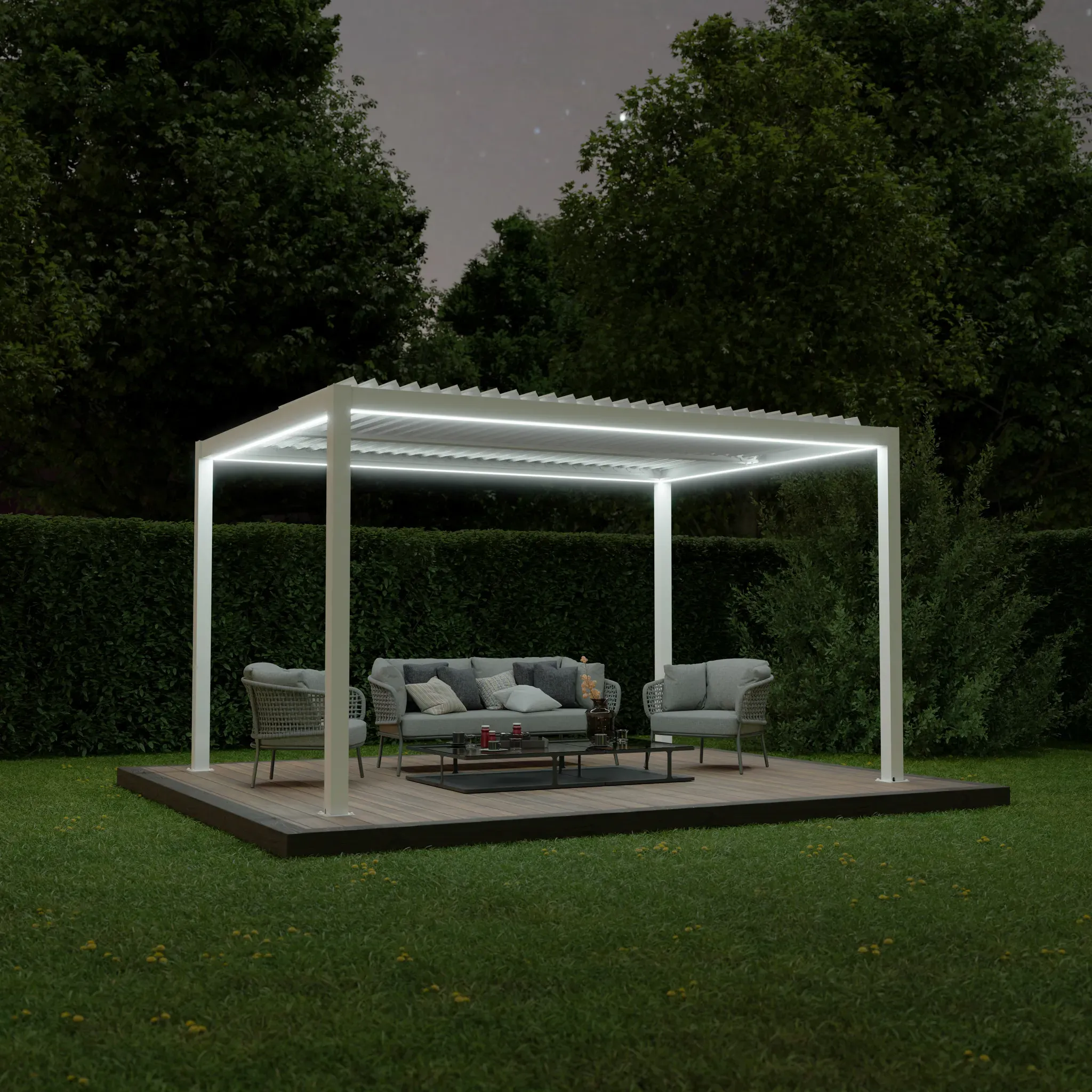 Ximax Lamellendach Pergola Shade freistehend 3x4 m Inkl. Farbbeleuchtung Weiß Manuell