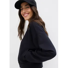 bonprix Blouson BONPRIX, Damen, Gr. 40/42 (M), schwarz, Sweatware, Obermaterial: 48% Polyester, 48% Viskose, 4% Elasthan, unifarben, oversize taillenbedeckt, Rippbündchen, Jacken Blouson, aus Sweatware mit Stehkragen und Eingriffstaschen