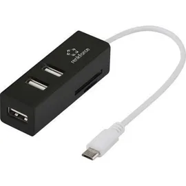 Renkforce RF-4995192 3 Port USB 2.0-Hub mit eingebautem SD-Kartenleser, OTG-Funktion Schwarz
